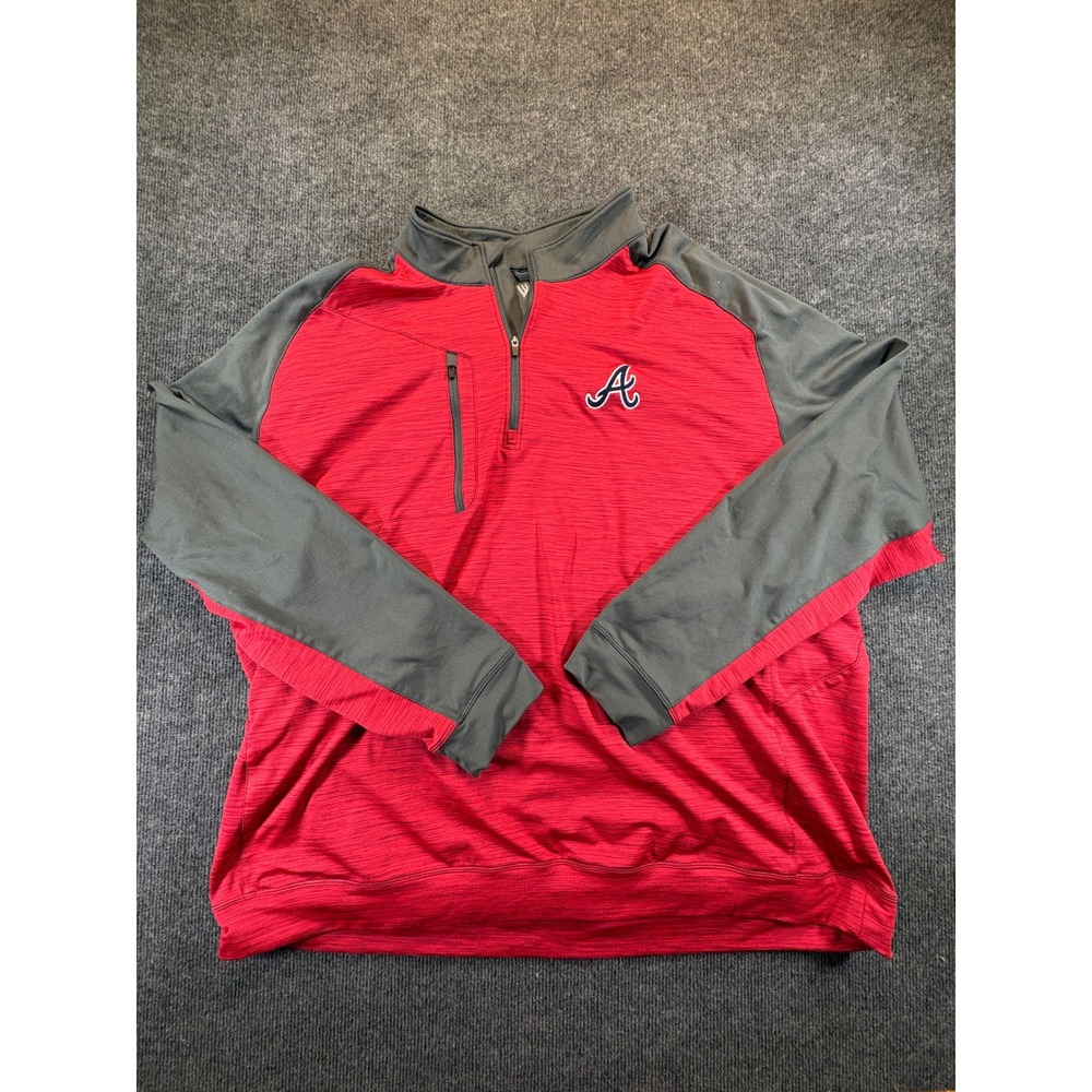 Mens Levelwear Atlanta Braves MLB 1/4 Zip Pullover Red Grey 3XL CA37496